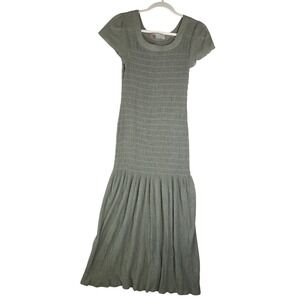 Free People Beach FP Ruched Maxi Green Short‎ Sleeve Dress Gauzy Linen Blend XS